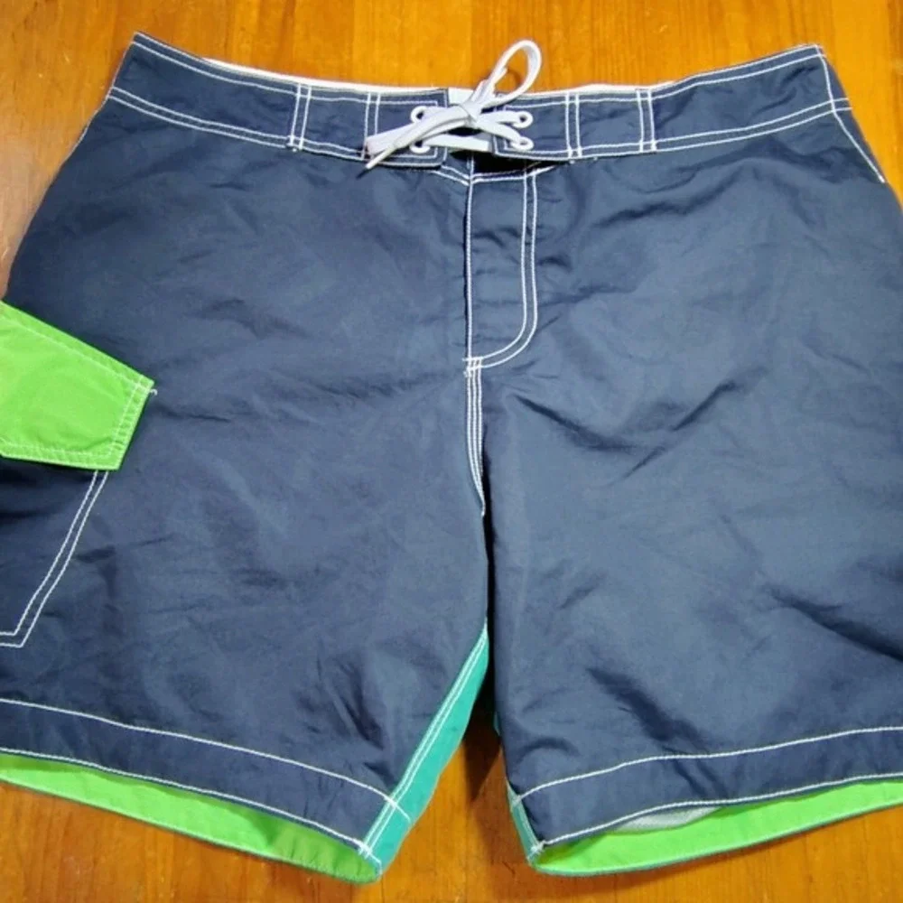 2 Swim Trunks Board‎ Shorts Old Navy L Geometric Print Blue Green Orange beach